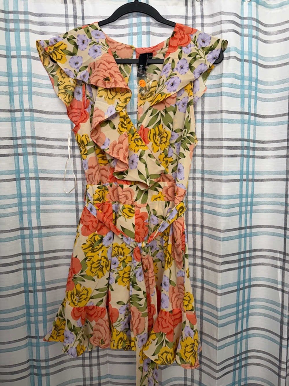 Floral Ruffle Wrap Romper - Yellow & Coral